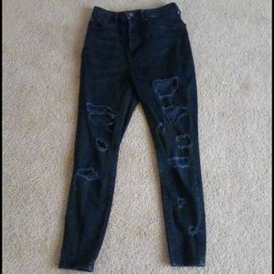 Forever 21-High Waisted-Black Ripped Jeans